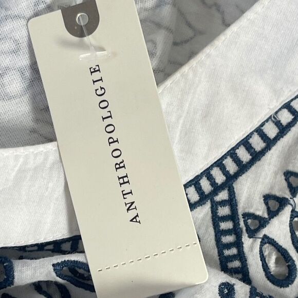 Anthropologie Maeve Ester NWT White/Blue Eyelet Top Sz XS - Picture 8 of 10